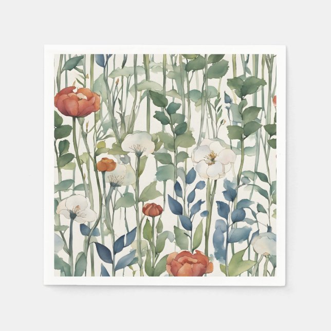 Serviette En Papier Fleurs de printemps sauvages Aquarelle Art (Devant)