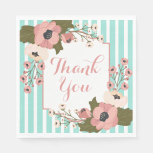 Serviette En Papier Fleurs de remerciement florales roses rayures de m