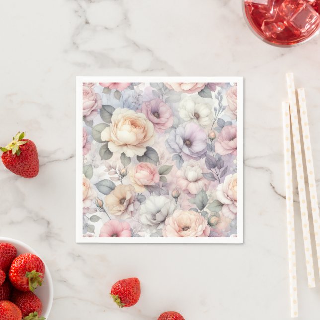 Serviette En Papier Fleurs de rose élégantes (En situation)