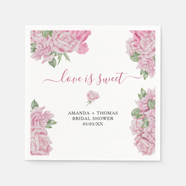 Serviette En Papier Fleurs de roses aquarelle - l'amour est doux (Devant)