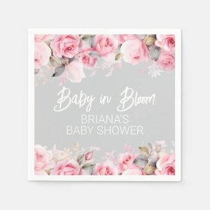 Serviette En Papier Fleurs de roses roses Baby Shower gris fille