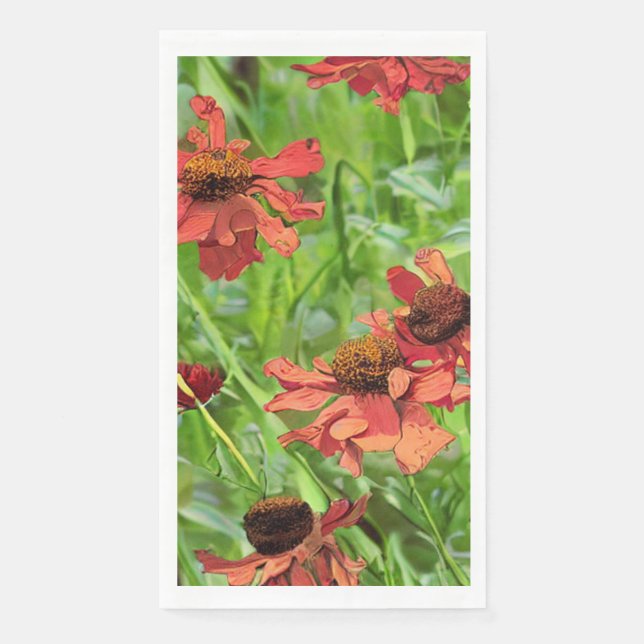 SERVIETTE EN PAPIER FLEURS DE RUDBECKIA ROUGES (Devant)