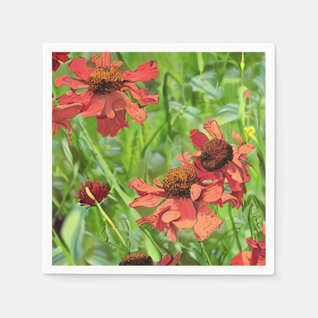 SERVIETTE EN PAPIER FLEURS DE RUDBECKIA ROUGES (Devant)