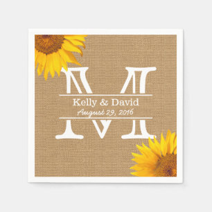 Serviette En Papier Fleurs de soleil de pays Monogramme Burlap Mariage