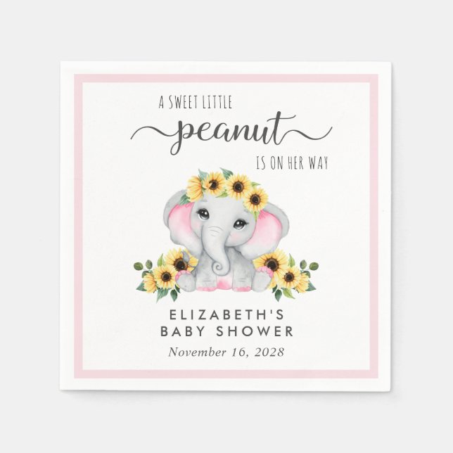 Serviette En Papier Fleurs de soleil éléphant Baby Girl Douche (Devant)