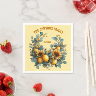 Serviette En Papier Fleurs de soleil et citrons d'automne Décor famili