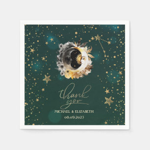 Serviette En Papier Fleurs de soleil et de lune célestes vertes