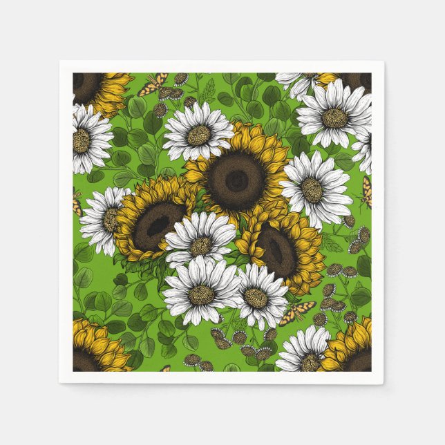 Serviette En Papier Fleurs de soleil et marguerites, jardin d'été (Devant)
