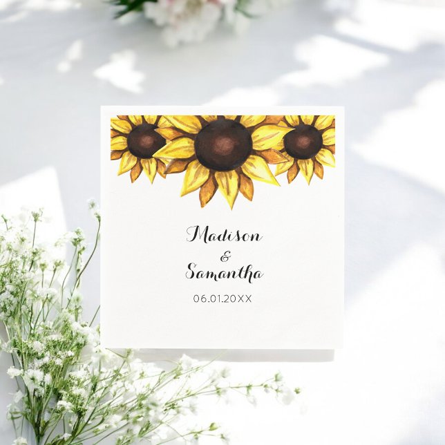Serviette En Papier Fleurs de soleil jaunes mariages Floral blanc (Créateur téléchargé)