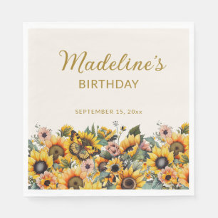 Serviette En Papier Fleurs de soleil papillon femme's Birthday