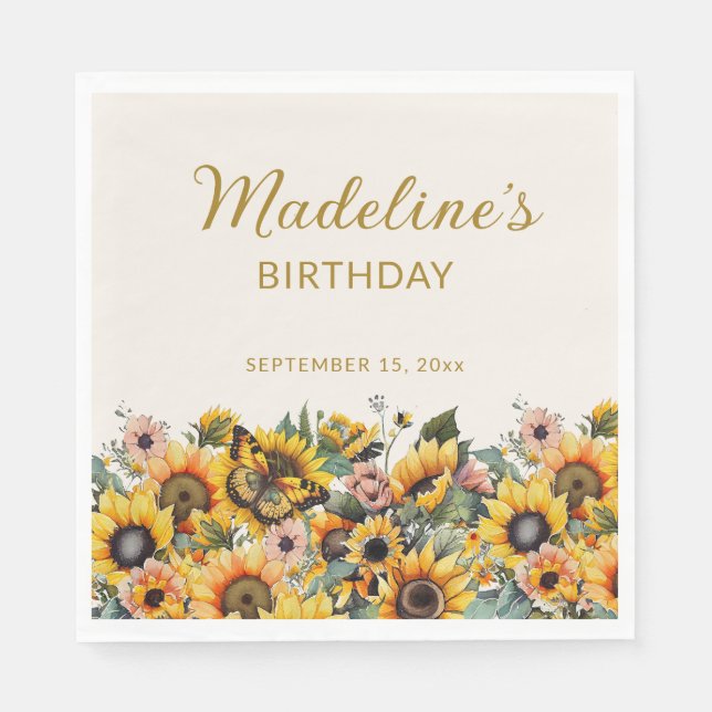Serviette En Papier Fleurs de soleil papillon femme's Birthday (Devant)