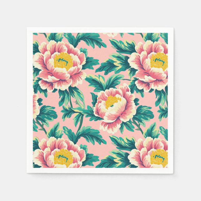 Serviette En Papier Fleurs de style chinoiserie rose vif (Devant)