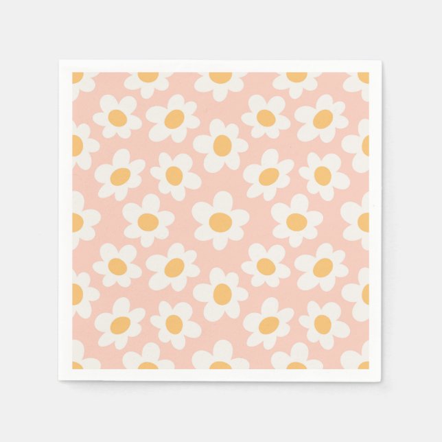 Serviette En Papier Fleurs de style rétro sur arrière - plan rose (Devant)