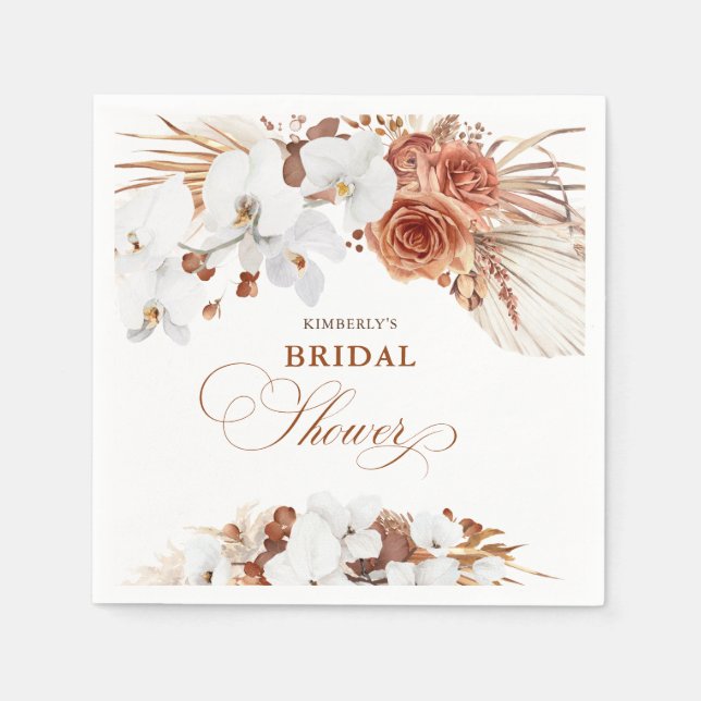 Serviette En Papier Fleurs de terre cuite et blanches Douche botanique (Devant)