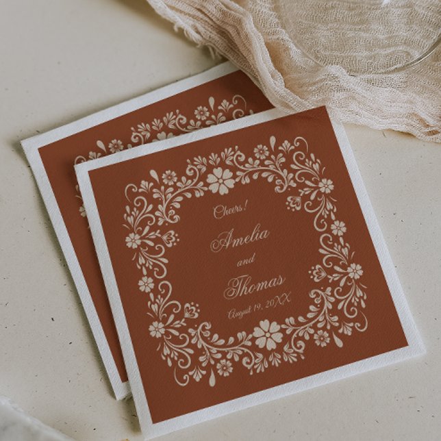 Serviette En Papier Fleurs de terre cuite rustiques pour mariage  (Créateur téléchargé)
