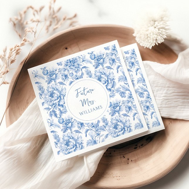 Serviette En Papier Fleurs de Toile Bleue Future Mrs Réception de Mari (Créateur téléchargé)