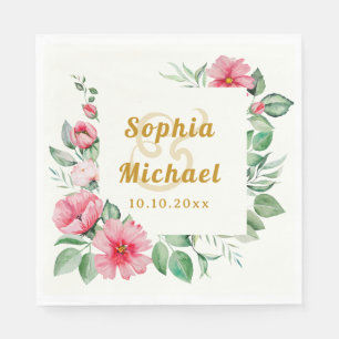 Serviette En Papier Fleurs de Tropicaux Hibiscus Roses et Vert Luxuria