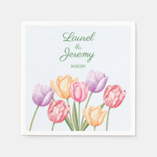 Serviette En Papier Fleurs de tulipes pastel aquarelle Mariage de prin