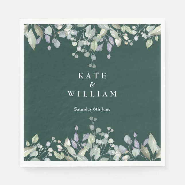 Serviette En Papier Fleurs de verdure de lilas Mariage vert émeraude (Devant)