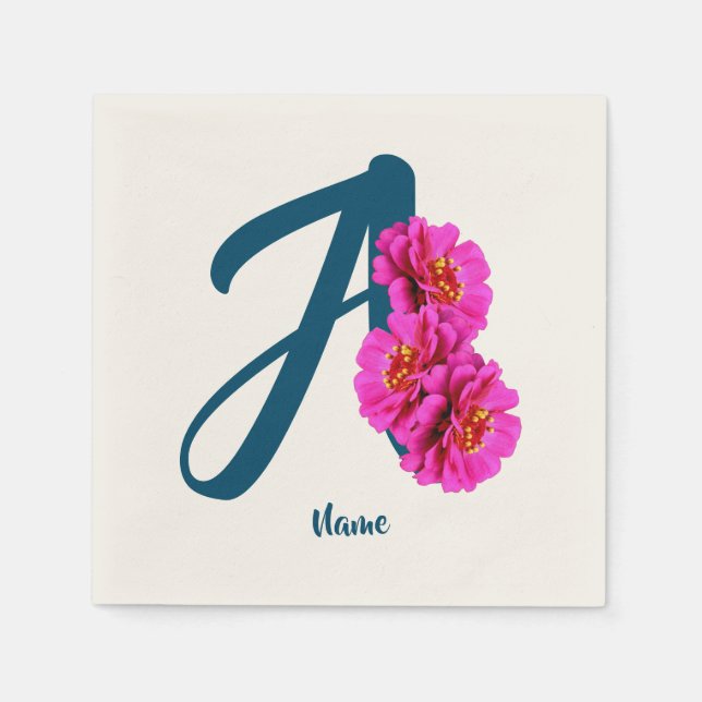Serviette En Papier Fleurs de Zinnia Monogramme Initiale A Personnalis (Devant)