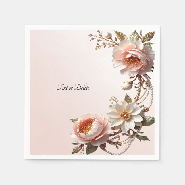 Serviette En Papier Fleurs décoratives roses et blanches (Devant)