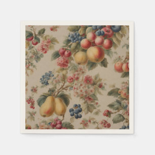 Serviette En Papier Fleurs Délicates et Fruits Français. Style Peint