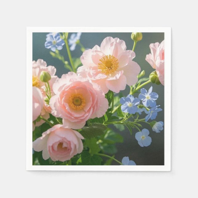 Serviette En Papier Fleurs délicates rose bleu (Devant)