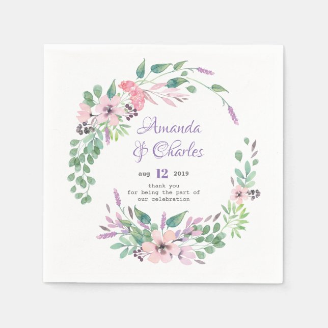 Serviette En Papier Fleurs d'épeautre Aquarelles Mariage Wreath (Devant)