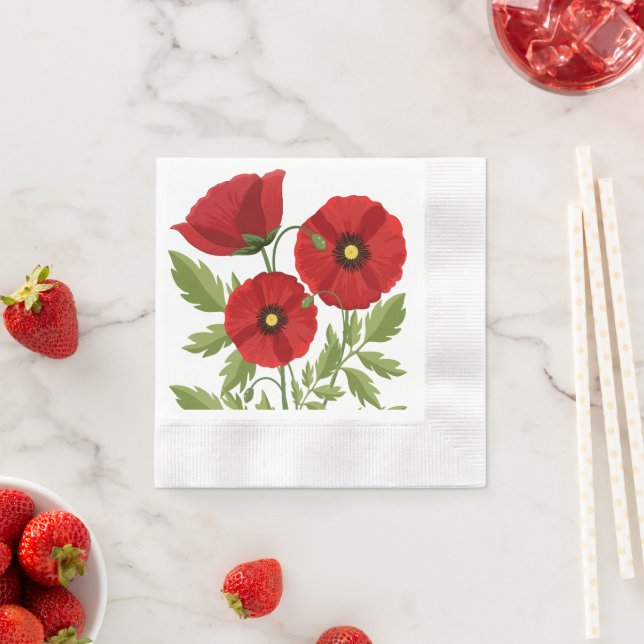 Serviette En Papier Fleurs d'été joyeuses floraison de pavot (En situation)