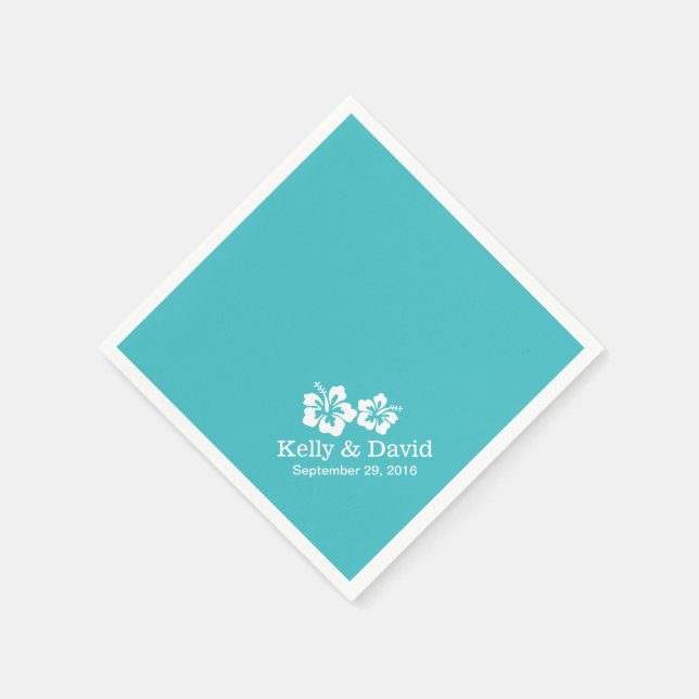Serviette En Papier Fleurs d'Hibiscus simples Mariage Turquoise (Coin)