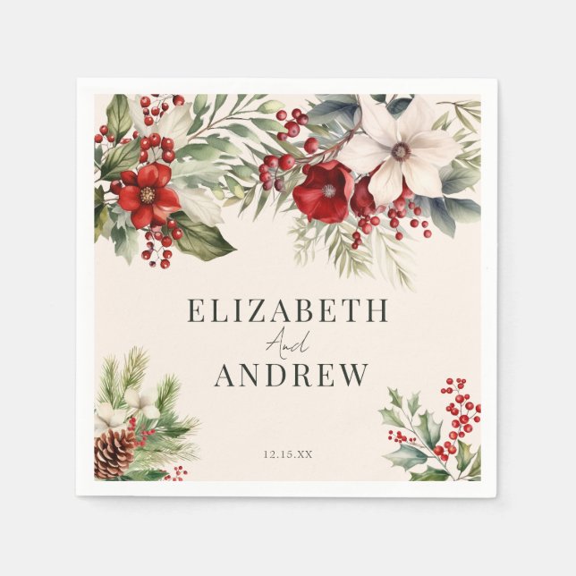 Serviette En Papier Fleurs d'hiver de Noël |  Mariage  (Devant)