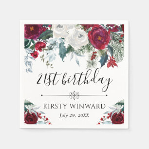 Serviette En Papier Fleurs d'hiver rouges et blanches Anniversaire