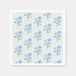 Serviette En Papier Fleurs d'Hydrange Bleue Lavage Rayure Bleue