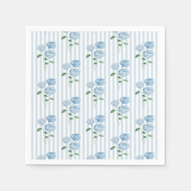 Serviette En Papier Fleurs d'Hydrange Bleue Lavage Rayure Bleue (Devant)