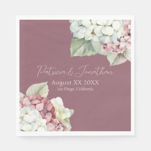 Serviette En Papier Fleurs d'hydrangea à l'aquarelle rose et blanc sur