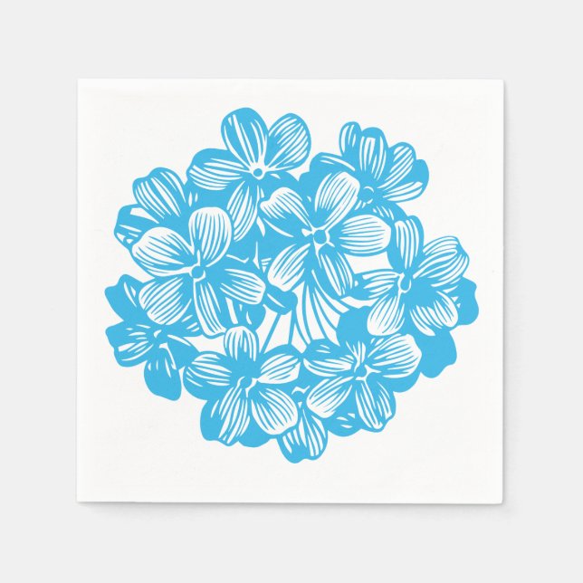 Serviette En Papier Fleurs d'Hydrangea Botanique Bleu Céleste (Devant)