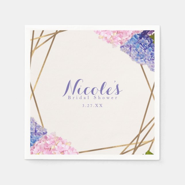 Serviette En Papier Fleurs d'Hydrangea et mariage printemps or élégant (Devant)