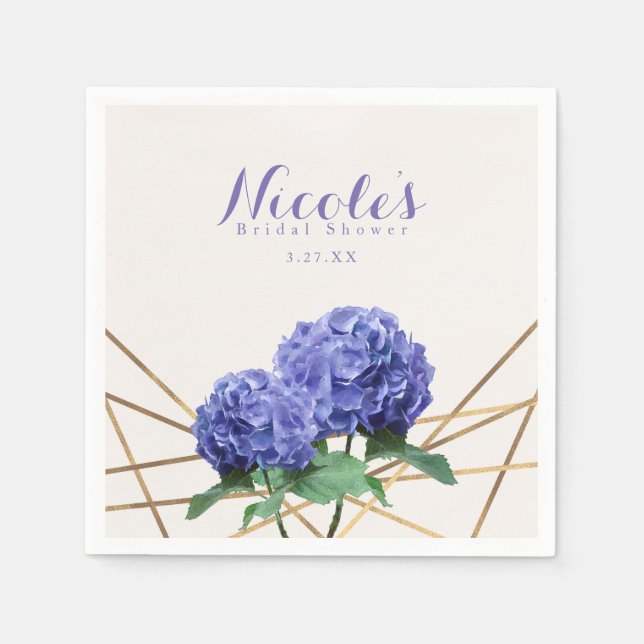 Serviette En Papier Fleurs d'Hydrangea & Or Élégant Mariage sur mesure (Devant)