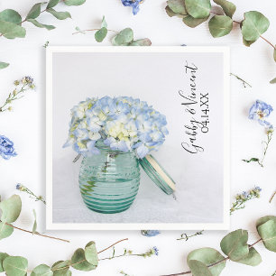 Serviette En Papier Fleurs d'Hydrangée Bleue dans Jar Vase Mariage