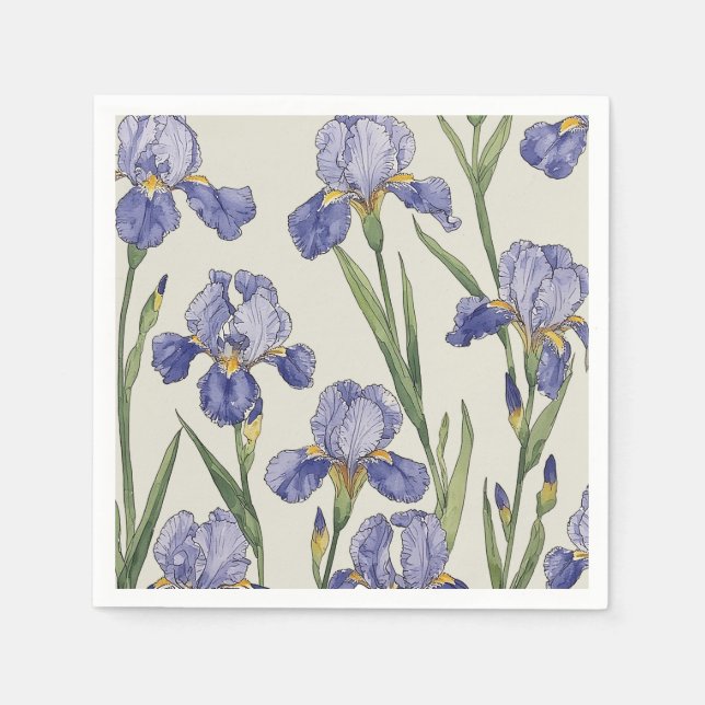 Serviette En Papier Fleurs d'Iris Bleu (Devant)