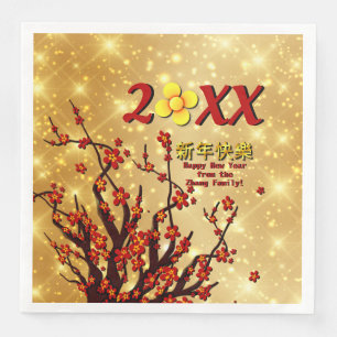 Serviette En Papier Fleurs d'or rouge Joyeux Nouvel An chinois 20XX