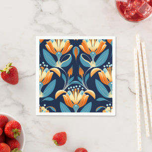 Serviette En Papier Fleurs d'orange bleu Art déco