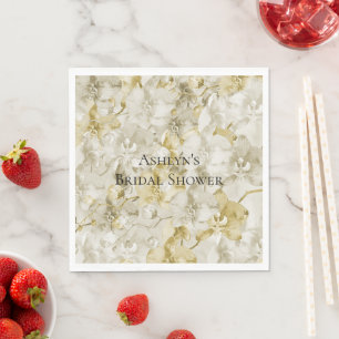 Serviette En Papier Fleurs d'orchidée crème doré pour Baby Shower