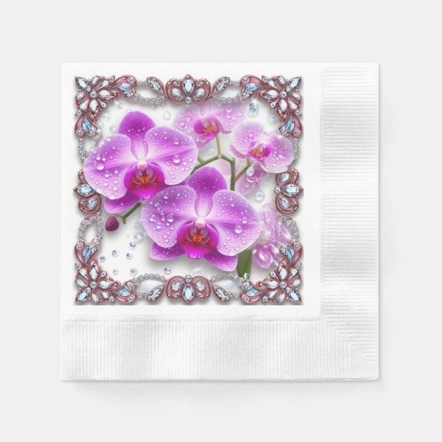 Serviette En Papier Fleurs d'orchidées roses élégantes (Devant)