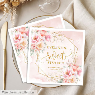 Serviette En Papier Fleurs dorées rose pâle élégantes pour un sweet si