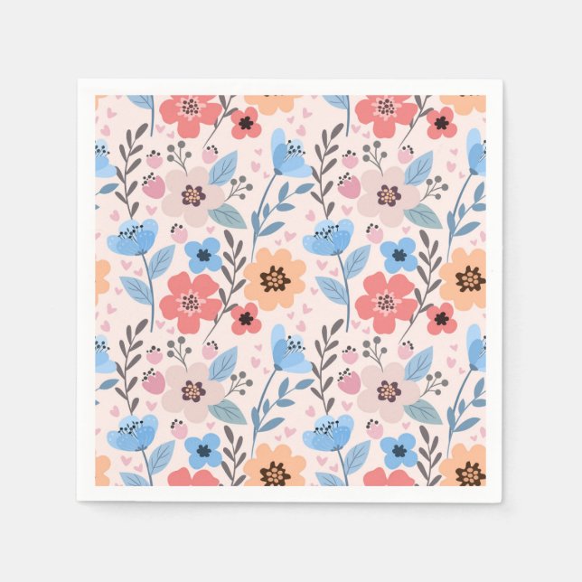 Serviette En Papier Fleurs douces et petits coeurs serviettes (Devant)