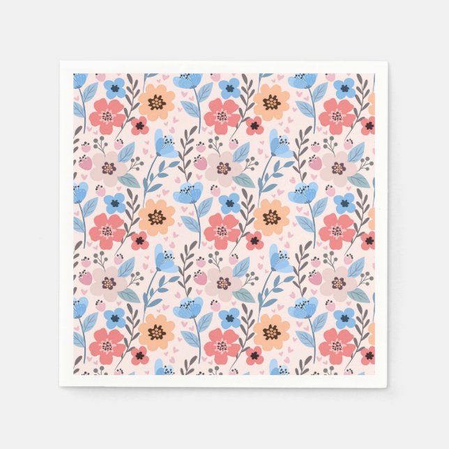 Serviette En Papier Fleurs douces et petits coeurs serviettes (Devant)