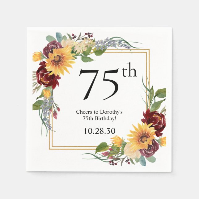 Serviette En Papier Fleurs du soleil pour 75e anniversaire (Devant)