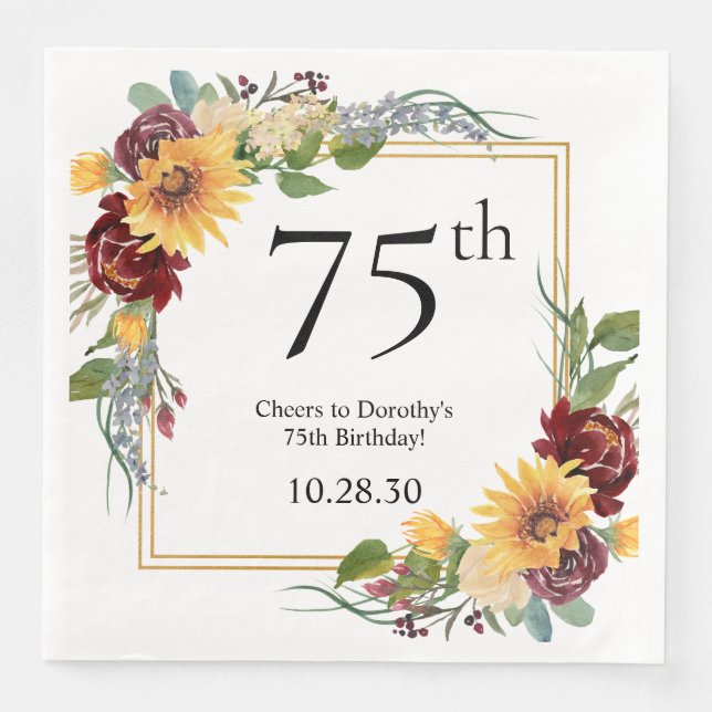 Serviette En Papier Fleurs du soleil pour 75e anniversaire (Devant)