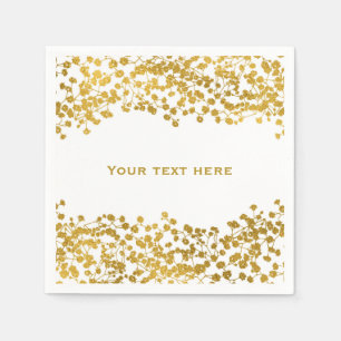 Serviette En Papier Fleurs élégantes blanches Baby's Breath ton doré